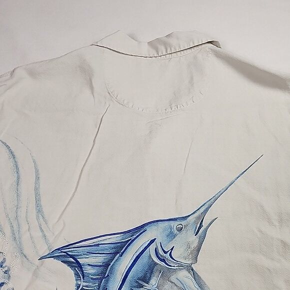 Tommy Bahama XL SS Casual Silk Shirt Embroidered Marlin Casual Button Down - Picture 7 of 10